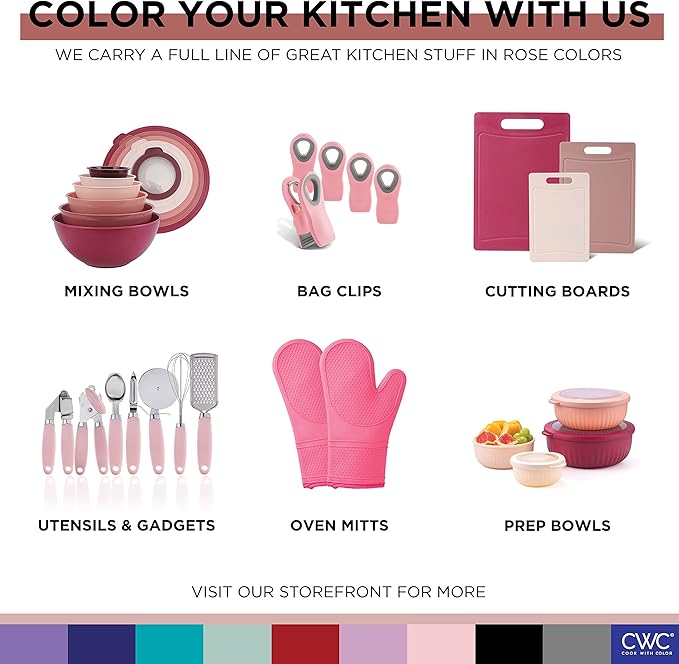COOK WITH COLOR Silicone Cooking Utensils, Kitchen Utensil Set, Easy to Clean Silicone Kitchen Utensils, Cooking Utensils for Nonstick Cookware, Kitchen Gadgets Set, Standard, Pink