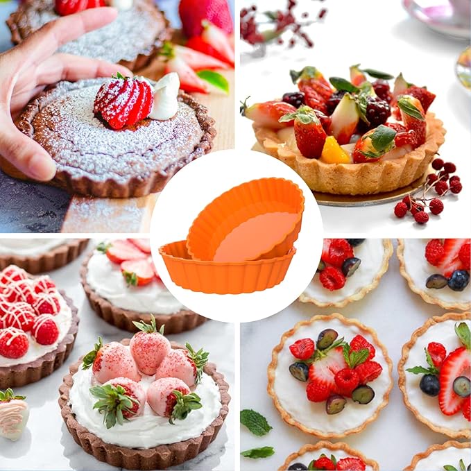 Webake 8 Pack Silicone Tart and Pie Molds, 5 Inches Silicone Round Mold Individual Small Fluted Cake Pans Mini Quiche Tart Pans for Baking