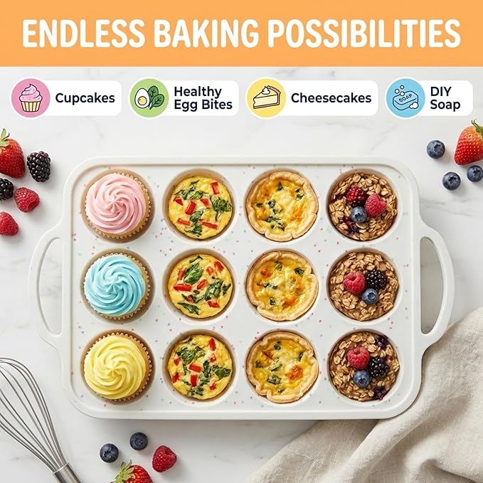 BAKE BOSS 1-Pack - Silicone Muffin Pan for Baking with Metal Reinforced Frame, 12 Cup Regular Size Cupcake Pan, BPA Free -Silicone Muffin Tray, Cupcake Baking Pan Molds for Oven Dishwasher Safe