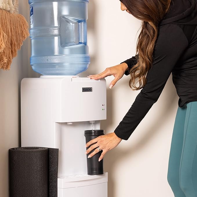 Igloo Top Loading Water Cooler for Hot & Cold Dispenser – White, Holds 3 & 5 Gallon Jugs, Child Safety Lock – for Homes, Kitchens, Offices, Dorms