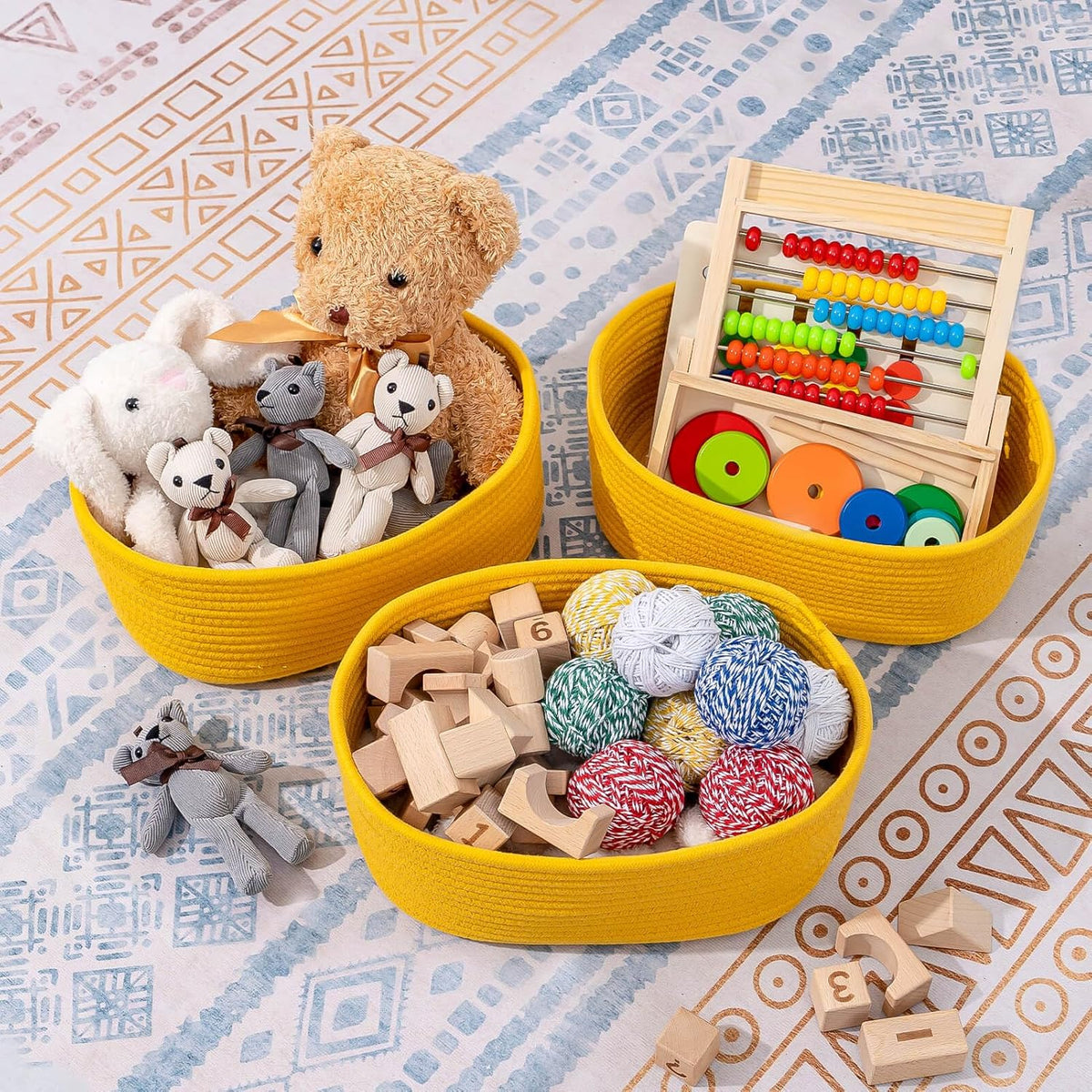 CubesLand Cube Shelf Closet Storage Baskets Bins Set 2,Woven Basket for Organizing/Storage,Long-lasting &Skin-friendly Toy Storage Basket Bin,Stylish Room Decor Basket,Yellow Cotton Rope Basket