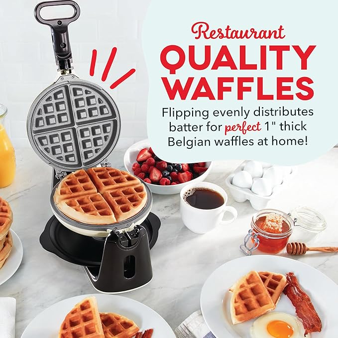 Dash Flip Belgian Waffle Maker - For Thick, Fluffy Single-Serve Waffles - Features Ceramic Nonstick Plates and Easy Flip Design - Cream
