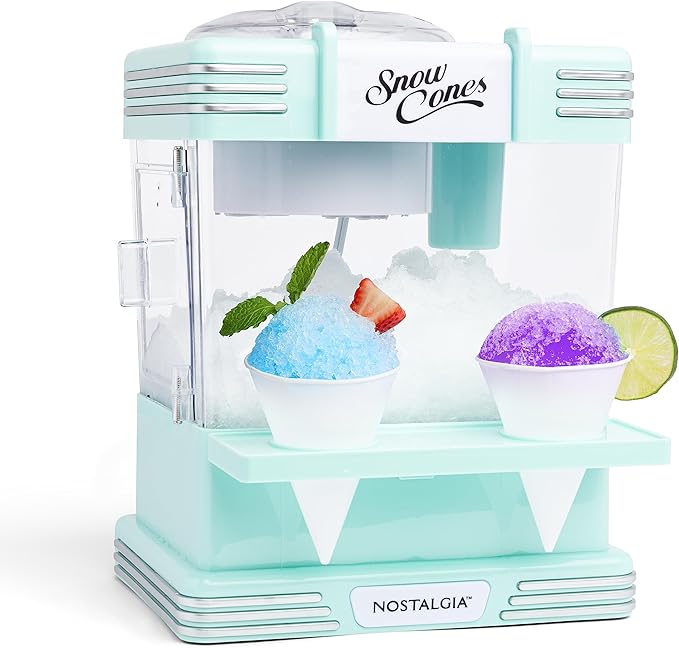 Nostalgia Snow Cone Shaved Ice Machine - Retro Table-Top Slushie Machine Makes 20 Icy Treats - Includes 2 Reusable Plastic Cups & Ice Scoop - Aqua