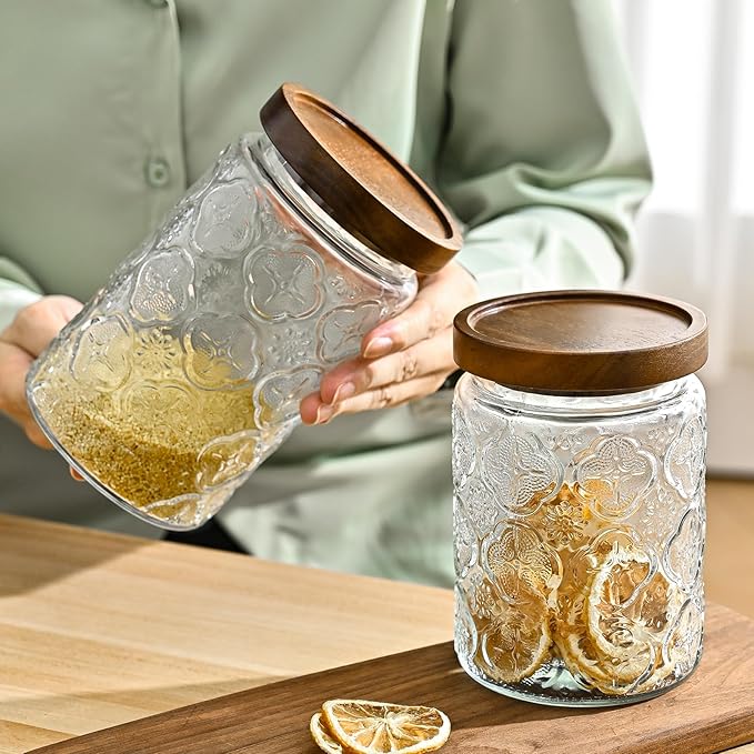 Adodeen 3-Pack 24oz Glass Jar With Airtight Lid,Kitchen Canisters For Countertop,Coffee Sugar Container Set,Pantry Glass Storage Containers For Flour,Candy,Loose Tea,Snack, mason jars