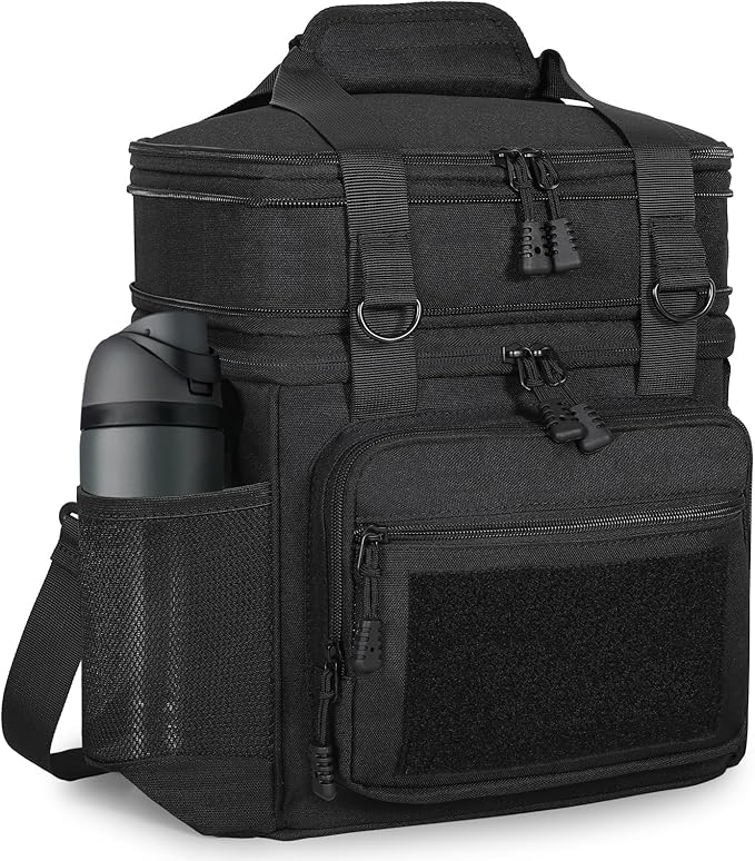 GLENKEY Tactical Lunch Box Cooler Bag - Expandable Insulated Lunch Bag for Men Women - XLarge Lunchbox for Adults Work Shifts Outdoor Trips Black 22L