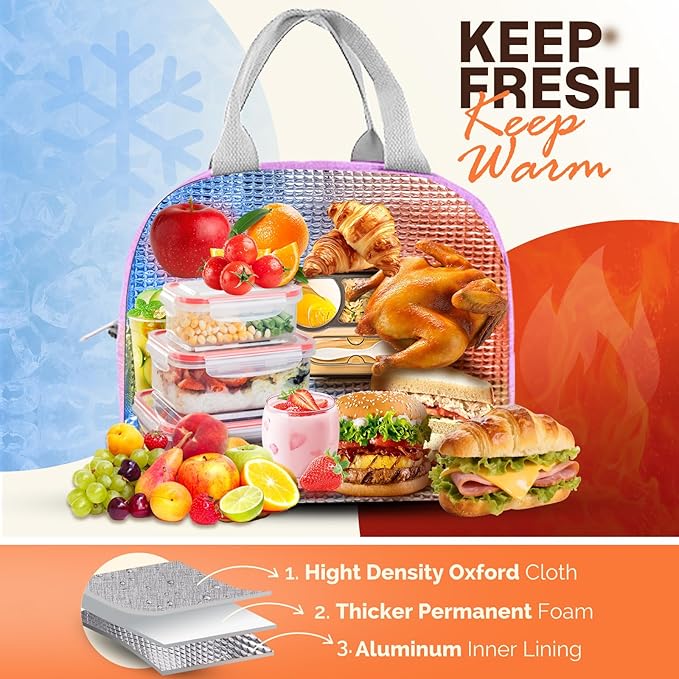 EASYFUN Bento Lunch Box Set Bento Box, 4-Compartment Lunch Containers,High Capacity Lunch Tote Bags for Work, Travel, Outdoor (Purple)