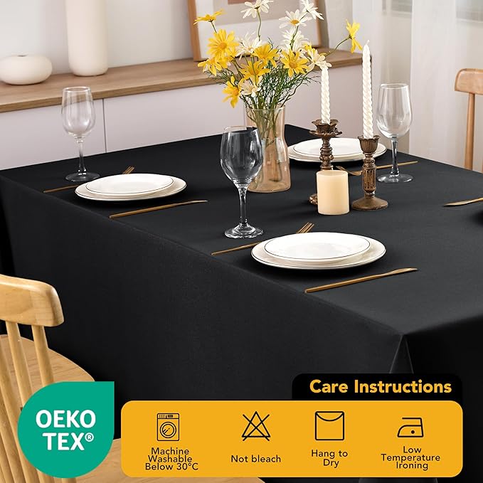 6-Pack Black Tablecloths for Rectangle Tables, 90 x 156 Inches, Stain-Resistant Polyester Fabric for 8 Foot Tables - Washable Table Covers for Weddings, Banquets, Birthday Parties, Events
