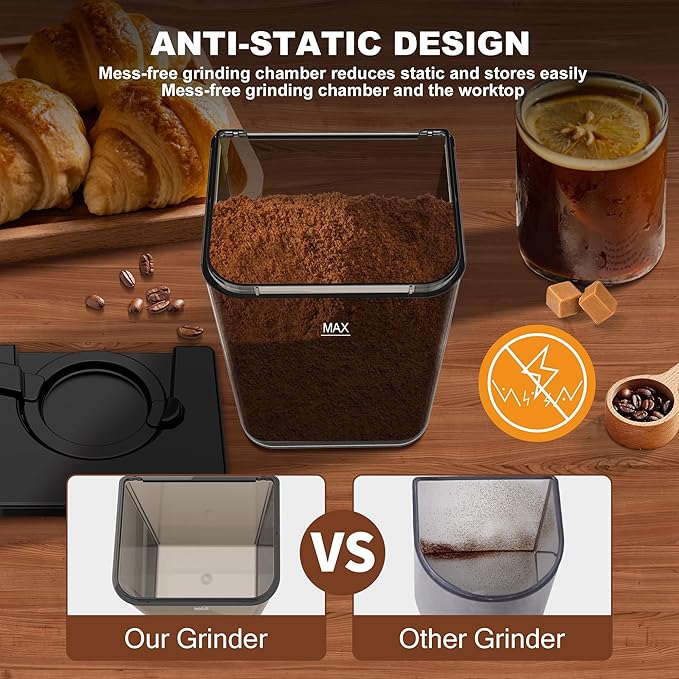Electric Conical Burr Coffee Grinder with 48 Grind Settings, 35s Timer, Detachable 48-51mm Portafilter Holder, Anti-Static, Low Noise for Home Espresso, Drip, French Press (Black)