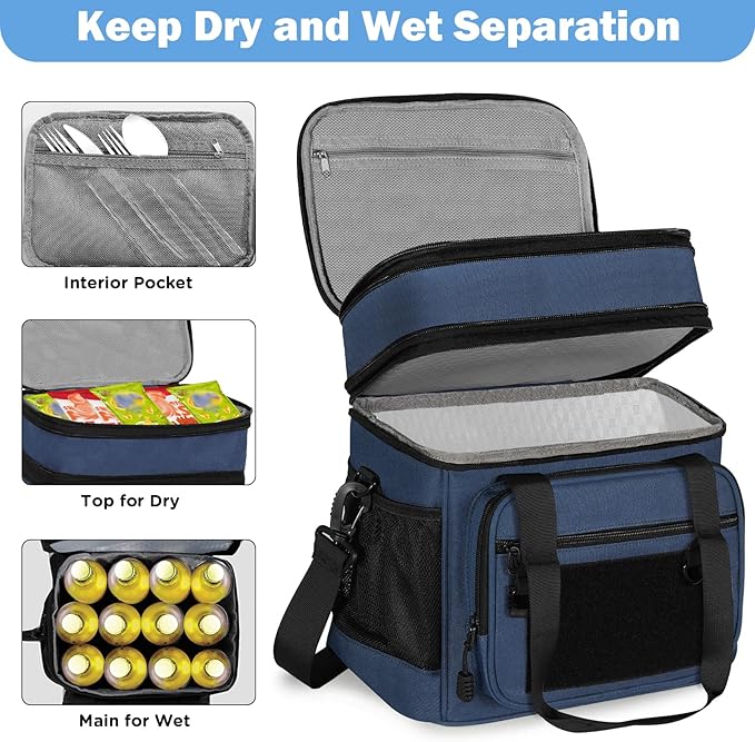 GLENKEY Tactical Lunch Box Cooler Bag - Expandable Insulated Lunch Bag for Men Women - XLarge Lunchbox for Adults Work Shifts Outdoor Trips Blue 22L