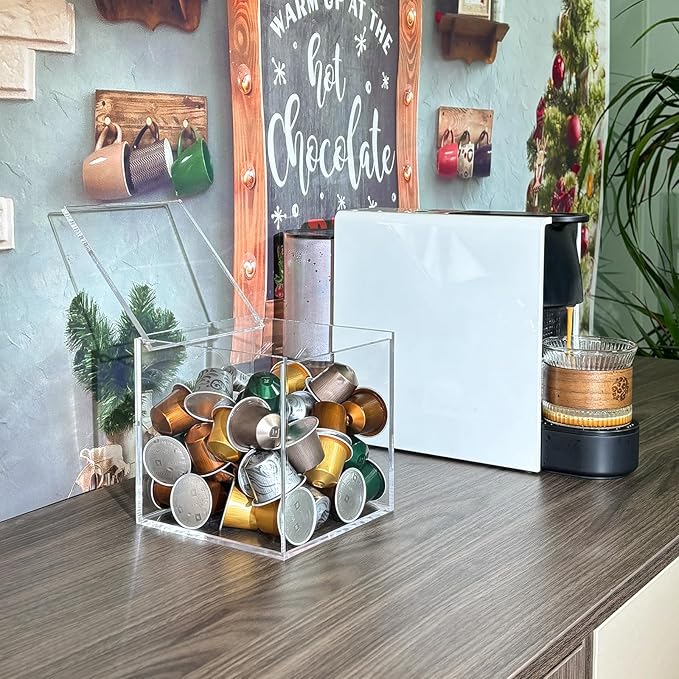 Coffee Capsule Storage Box Coffee Pod Holder Organizers Accessories Anti Dust Durable Clear Acrylic Box for House and Office Use, Transparent, 5x5 In