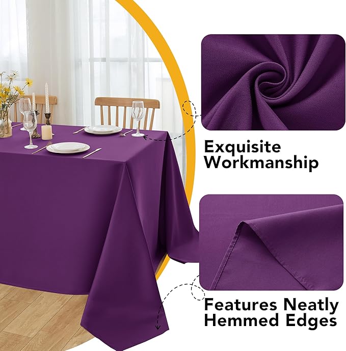 6-Pack Purple Tablecloths for Square Tables, 54 x 54 Inches, Stain-Resistant Polyester Fabric for 2 Foot Tables - Washable Table Covers for Weddings, Banquets, Birthday Parties, Events