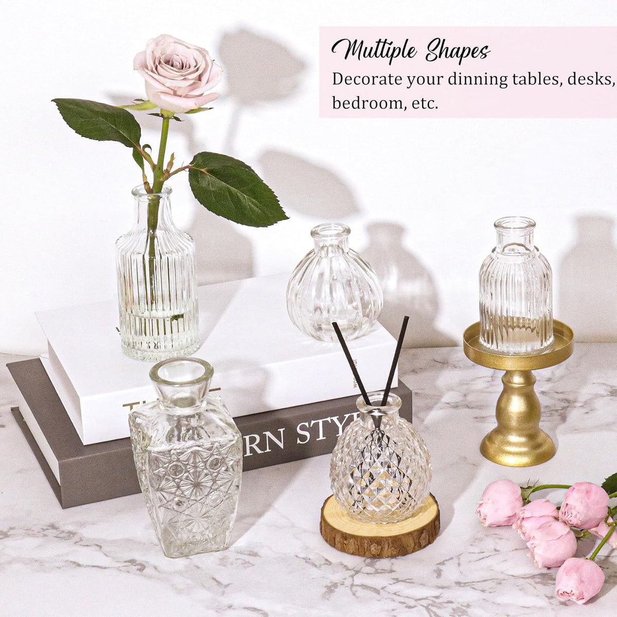 36Pcs Bud Vases Set Small Vintage Glass Bottles Clear Bud Vases in Bulk Multiple Shape Cute Glass Vases for Rustic Wedding Centerpieces Table Decorations and Home Decor(Clear)