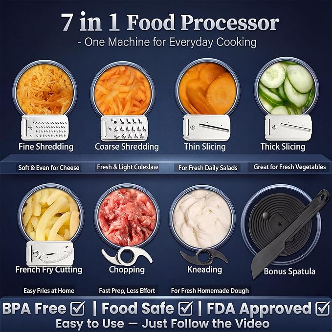 14 Cup Food Processor - 1000W Motor, Storage Drawer for Blades, 7 Speeds, XL Bowl & Large Feed Chute, French Fry Cutter, Chop Slice Shred & Mix for Vegetables, Cheese & Meat, Family Meals