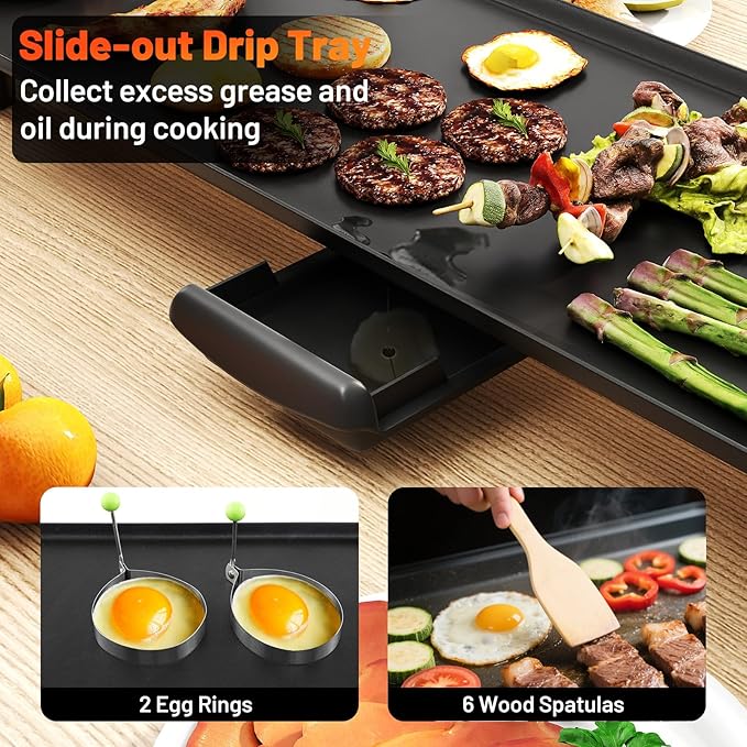 LDAILY Extra Large Nonstick Electric Griddle, Teppanyaki Grill BBQ W/ 4 Adjustable Temperature, Even Heating & Handles, Long Table Top Pancake Griddle Grill for Indoor & Outdoor Party, Camping（27’’）