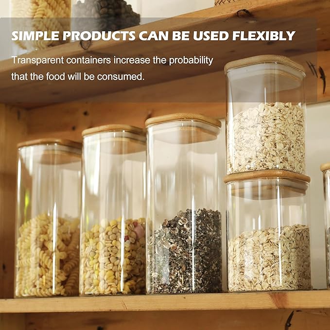 LIBWYS 8-Pack Square Glass Storage Jars with Bamboo Lids (0.6Qt/1.06Qt) - Stackable Food Containers for Pantry Organization, Coffee, Flour, Snacks, Tea | Kitchen Canisters Set