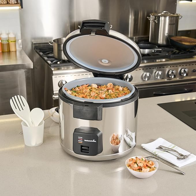 Restaurantware Commercial Rice Cooker 70 Cup Heavy-Duty Steel Industrial Rice Warmer With Nonstick Interior Black Ideal For Catering And Buffet Use