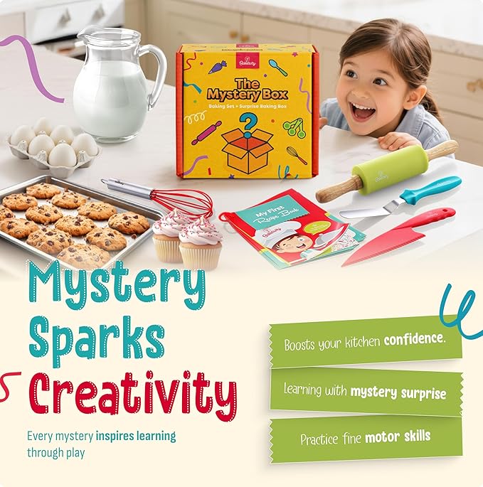 Baketivity Mystery Box – Real Cooking Utensils for Children – Safe, Durable, and Fun Kitchen Accessories – Gift for Young Chefs