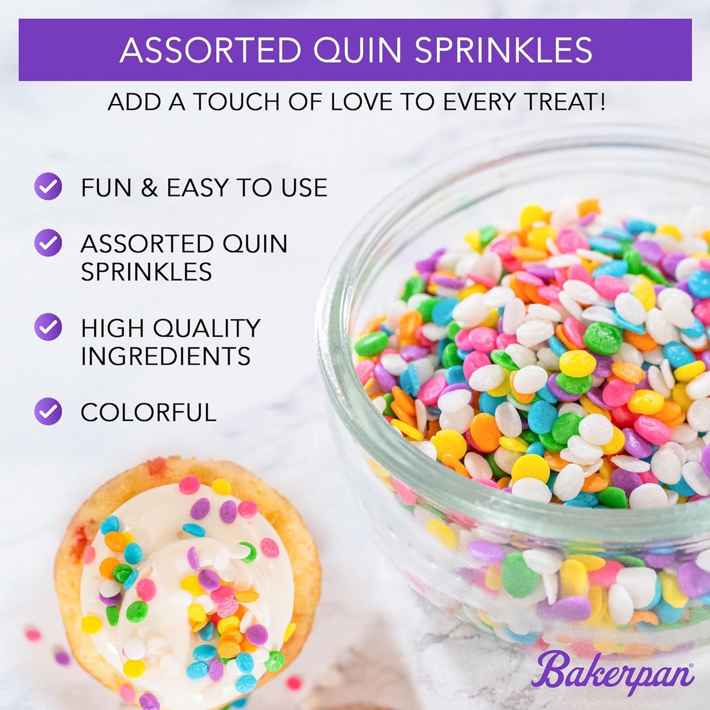 Bakerpan Quins Sprinkles for Cake Decorating - 4 Ounces - Silver Edible Confetti Sprinkles for Cupcakes, Ice Cream, Cookies, Cakes (Made in USA)