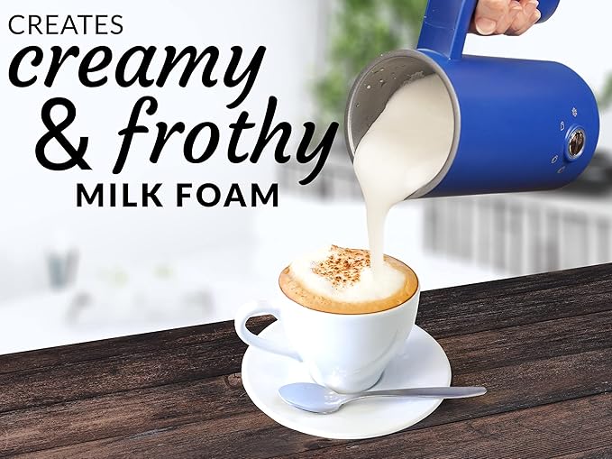 Zulay 4-in-1 Milk Frother & Steamer – Automatic Hot & Cold Foam Maker, Milk Warmer & Chocolate Mixer – 10oz/300ml Capacity, Nonstick Stainless Steel Interior, Quiet One-Touch Operation – Blue