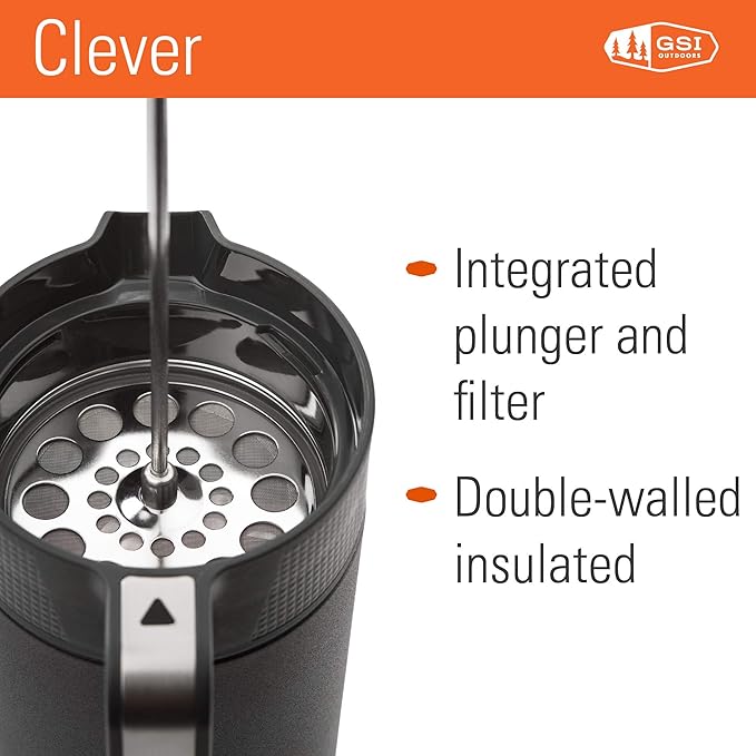 GSI Outdoors Glacier Stainless JavaPress, 30oz French Press Coffee Mug for Camping