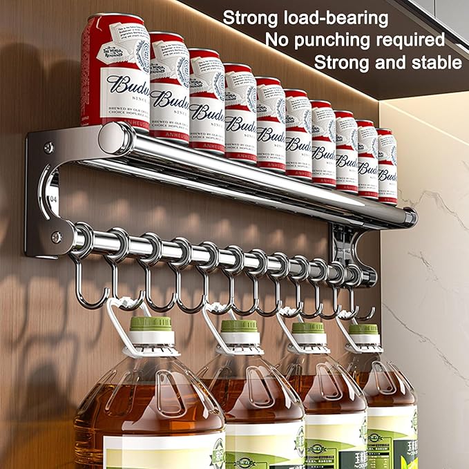 Hanging Wall Mount Knife Wall Mount,Kitchen Utensil Hanger,Space-Saving Kitchen Utensil Rack with Hooks,Kitchen Storage Shelf for Utensils Spatula Spoon, Easy to Clean (Grey, 40CM+8Hook)