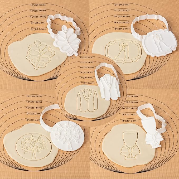 Flycalf Love Cookie Cutters Set of 7 with Plunger Stamps Holiday Gifts Baking Cake PLA Kitchen Diamond Love Ring Shapes for Kids 3" Mold Supplies Biscuit Tools