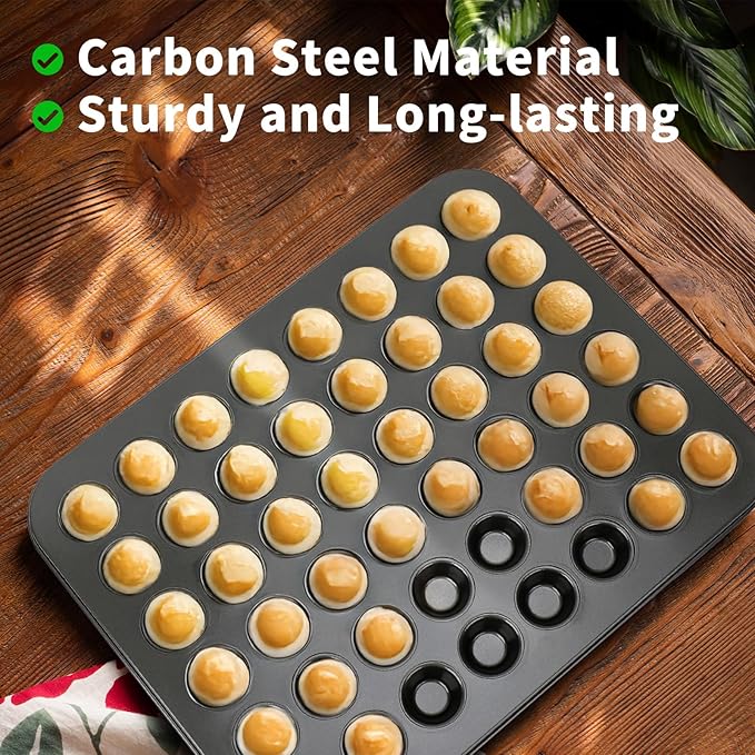 Beasea Nonstick Mini Muffin Pan 48 Cups, 2 Pack 48 Mini Small Tiny Cup Non Stick Muffin Baking Pan Tin Tray Carbon Steel Bakeware Individual Cupcake Baking Pan - Black