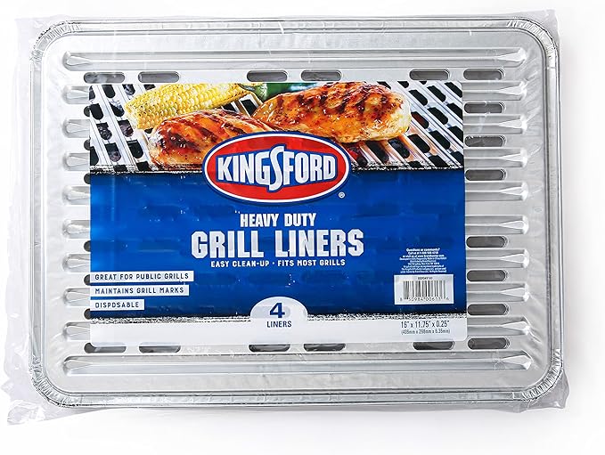 Kingsford Disposable Grill Liners, Heavy Duty Aluminum Foil Grill Toppers for Outdoor BBQ Grills, Helps Prevent Food and Sauce Falling Through Grates, 16 x 11.75 in, 4 Count
