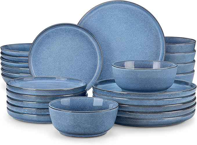 vancasso ANYA 24 Pieces Plates and Bowls Set, Blue Dinnerware Sets, Reactive Glaze Dishes Set for 6, Ceramic Dishware Sets Kitchen Dinner Set, Microwave & Dishwasher Safe