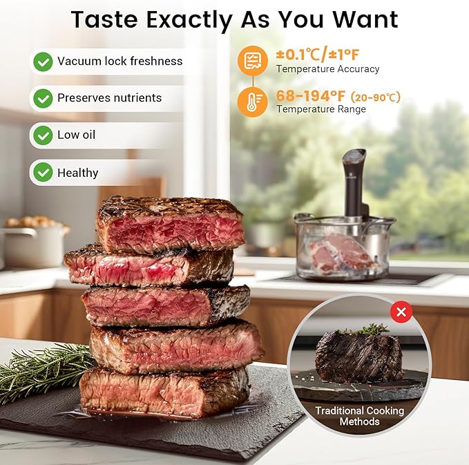 BLITZHOME Sous Vide Cooker, WiFi APP/Touch Control, Compact Sous Vide Machine 1000W with Recipes, Accurate Temperature & Timer, Ultra Quiet Stainless Precision Immersion Circulator