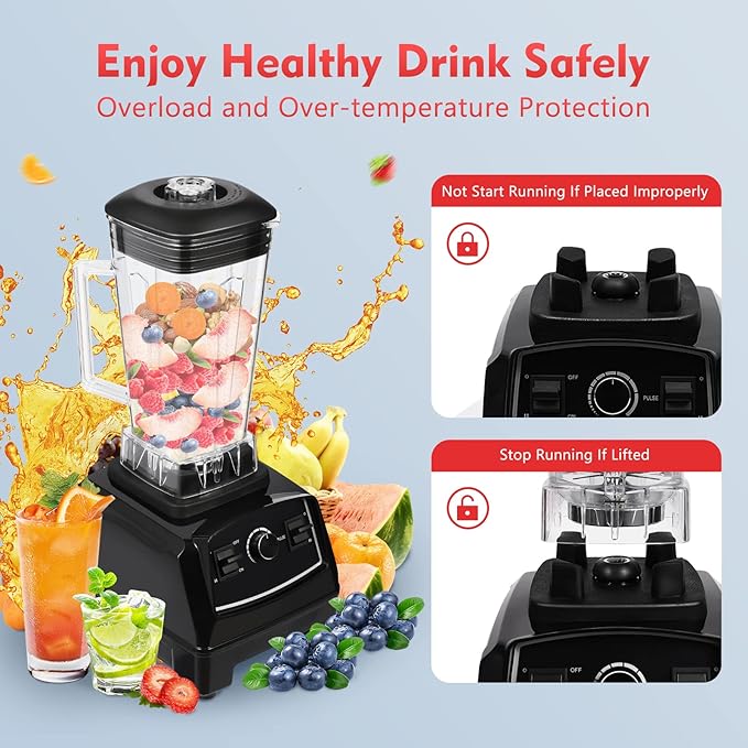 Heavy Duty Household Grade Smoothie Juicer,Adjustable Speed Countertop Smoothie Mixer,Low Noise Self-cleaning Blender 24000-26000rpm 2L/68oz (Black)