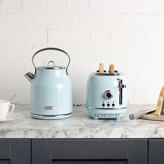 Haden Heritage 2 Slice Wide Slot Stainless Steel Toaster with Adjustable Browning Control & Non-Slip Feet, Turquoise & Chrome