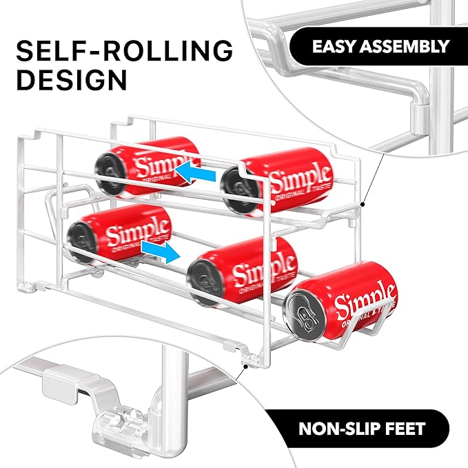 Simple Houseware Soda Can Organizer Stackable Rack Dispenser for Pantry/Refrigerator, White, 4 Pack