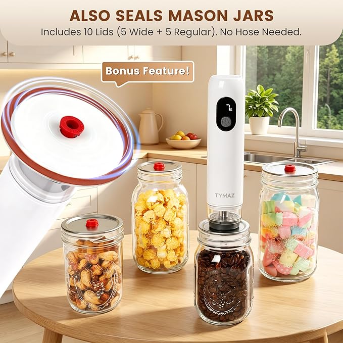 Electric Handheld Vacuum Sealer for Food: 41-PC Kit with 30 Reusable Bags & 10 Mason Jar Valve Lids, Portable Cordless Vacuum Sealer Machine for Kitchen, Meal Prep, RV Camping & Sous Vide