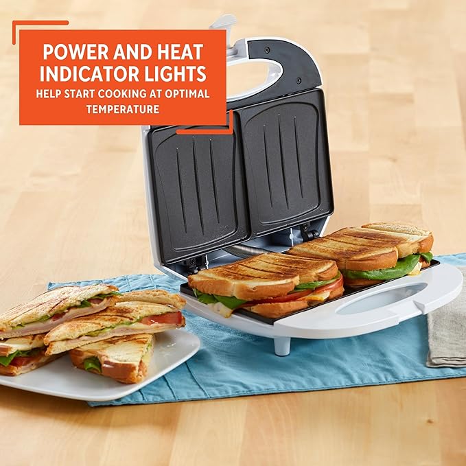 IMUSA 2 Slot Electric Sandwich Maker White Nonstick Press for Grilled Sandwiches and Quick Snacks