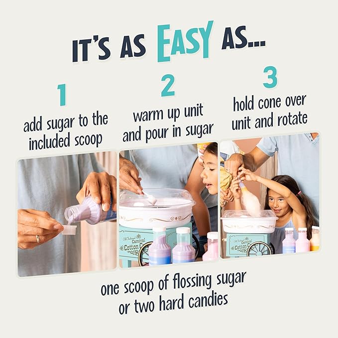 Nostalgia Vintage Hard and Sugar Free Candy Countertop Cotton Candy Maker, Includes 2 Reusable Cones And Sugar Scoop – Aqua