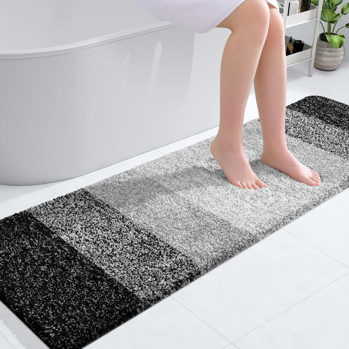 OLANLY Bathroom Runner Rugs 59x17, Extra Soft Absorbent Microfiber Bath Rugs, Rubber Backing, Quick Dry, Machine Washable Bath Mats for Bathroom Floor, Tub and Shower, Home Decor Accessories, Black