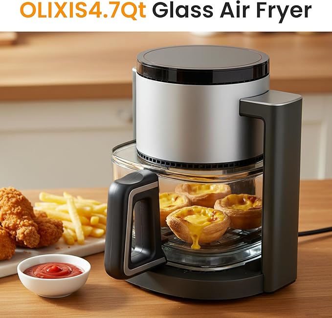 HealSmart 10-in-1 Glass Air Fryer, 4.7QT Non-Toxic Healthy Air Fryer with Rapid Air Crisping Technology, Versatile Functions for Bake, Roast, Dehydrate & Reheat, Nonstick & Dishwasher Safe Design