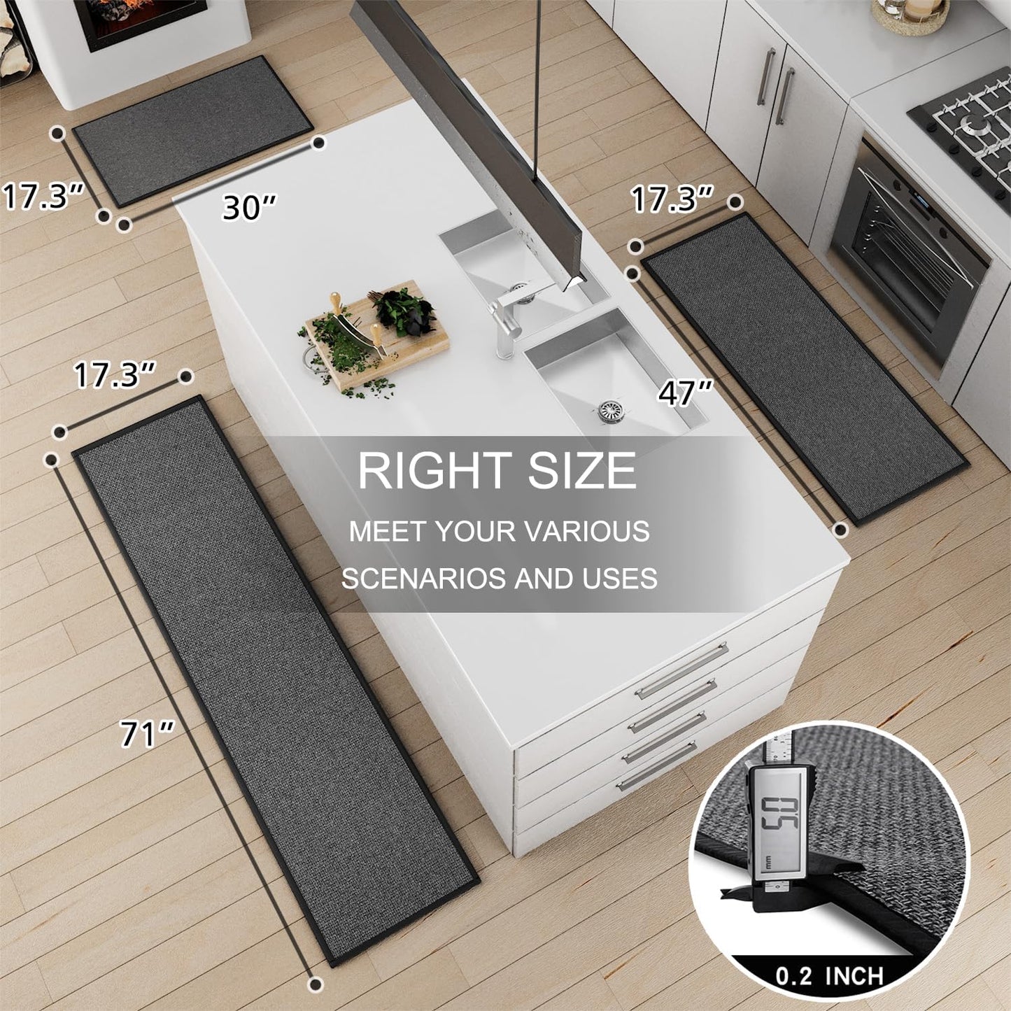 Kitchen Mat 1 PCS, Cushioned Non Slip Rugs for Kitchen Floor, Absorbent Runner Comfort Standing Mats Washable for Kitchen, Office, Home, 17.3"x30" (Black)