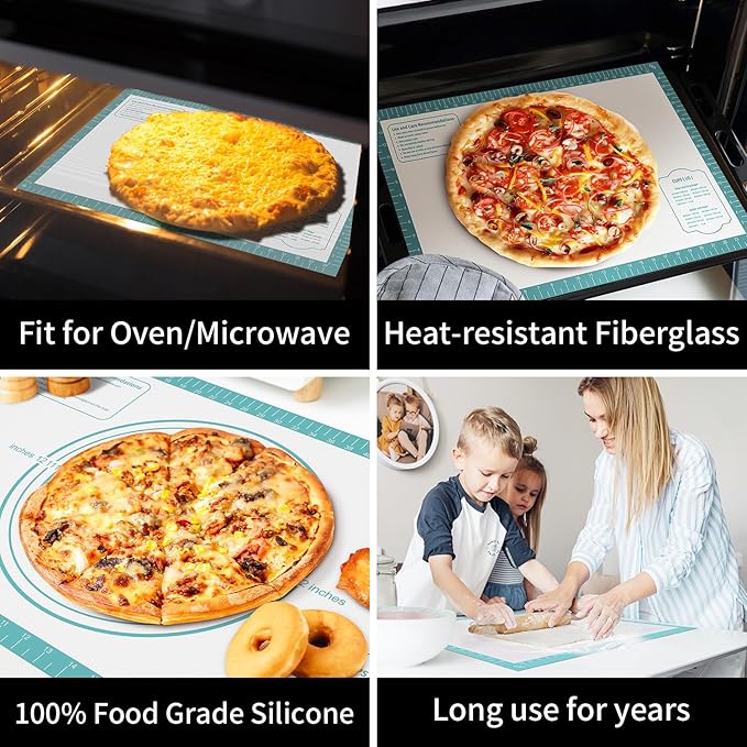 Non Stick Silicone Pastry Mat for Dough Rolling, Silicone Baking Mat with Measurement, Nonslip Fondant/Pie Crust Mat for Making Cookies Macarons Baking Tools Mint 32 x 24 Inch