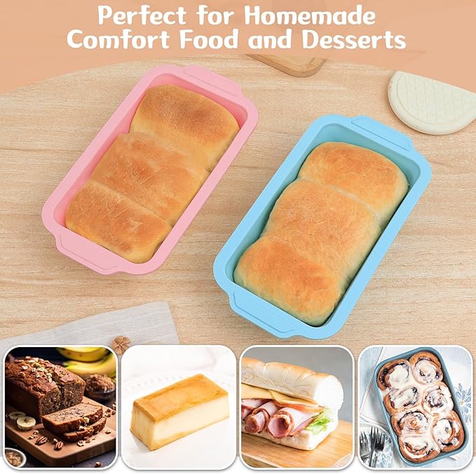 Nonstick Silicone Bread Loaf Pan: 9.5 x 5 Inch Bread Pan for Homemade with Metal Frame - for Baking Oven - Housewife Baker Home Baking Enthusiasts (Pink)