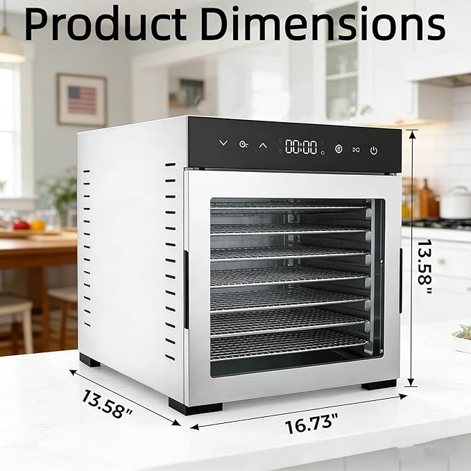 Simple Deluxe Food Dehydrator Machine, Fruit Dryer Machine with 8 Stainless Steel Trays, 24H Digital Timer 185°F Temperature Control, 500W Food Dryer for Jerky Meat Herb Fruit and Dog Treat, Silver