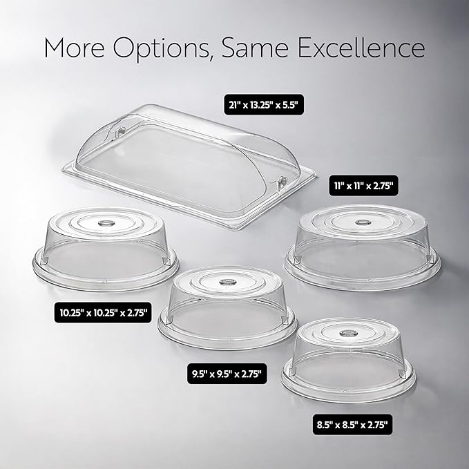 Restaurantware Cater Tek 11 Inch Polycarbonate Plate Covers 10 Shatterproof Dish Covers - Dishwashable For 11 Inch Plates Clear Plastic Splatter Covers Finger Hole Design Endures Up To 210F