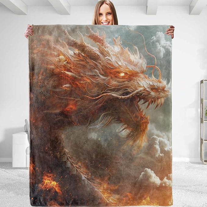 Fiery Dragon Design Plush Throw Blanket - Soft, Comfy, Lightweight, Warm, and Fuzzy - Ideal Gift for Men and Boys - Perfect for Couch, Bedroom, Travel, Bed - 50x40 inches