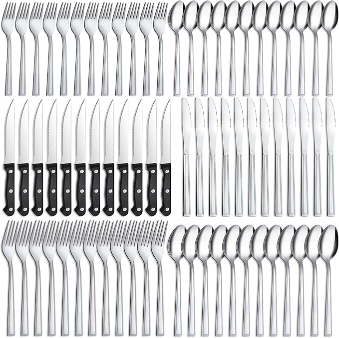 Hunnycook 72-Piece Silverware Set - Stainless Steel Silverware Set for 12, Include Fork Knife Spoon Set, Mirror Polished Flatware Set, Cutlery Set for Home Kitchen Restaurant, Dishwasher Safe