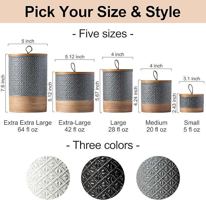 Miamolo Large Food Storage Jar Coffee Container with Lids, Ceramic Coffee Canister for Sugar Spice Cookie Ground Coffee - Kitchen Pantry, Housewarming Weeding Gift - Gray & 64 fl.oz