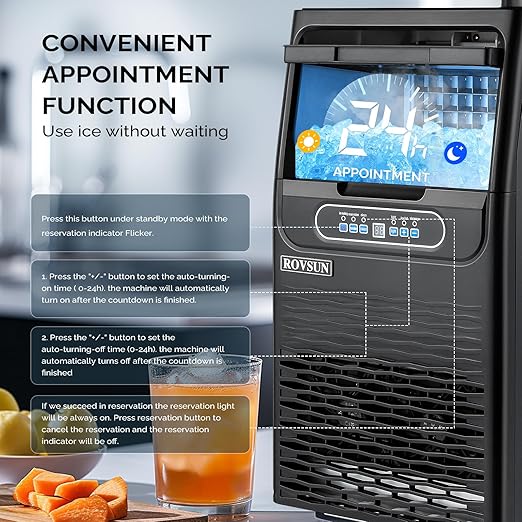 ROVSUN Commercial Ice Maker 70LBS/24H with 2 Water Inlets, Stainless Steel Ice Machine Countertop & Freestanding for Restaurant Bar with 11lbs Storage Bin, Ice Scoop, Drain Pipe & Water Filter