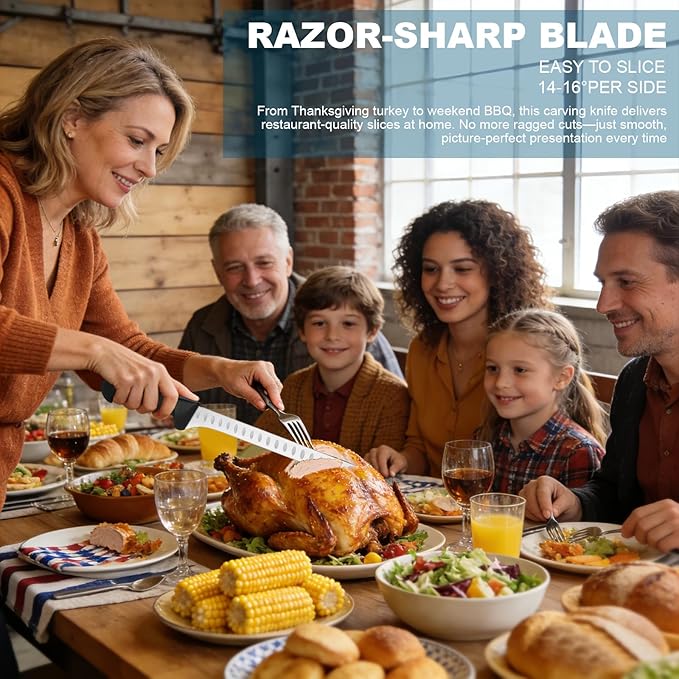 Carving Knife for Meat & 10-inch Sharpener Set - Brisket Slicing Knives with Razor Sharp High Carbon Stainless Steel Blade, Ergonomic Handle - Premium Turkey Carving Knife