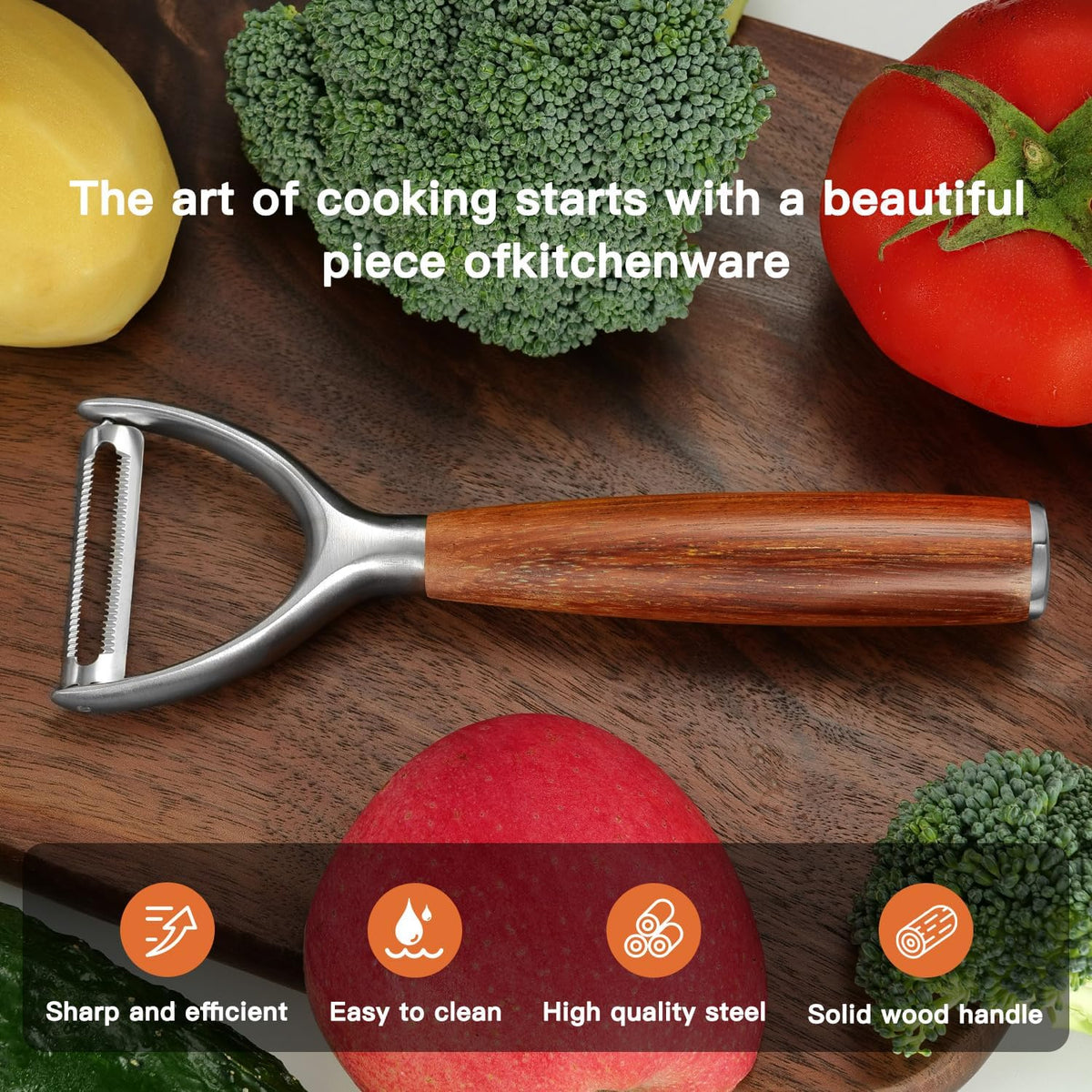 Serrated Blade Premium Y Type 304 Stainless Steel Multifunctional Kitchen Peeler Real Wood Handle Ultra Sharp Blade Vegetable Potato Apple(Boluoge)