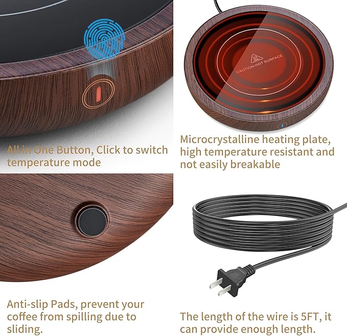 Coffee Mug Warmer for Desk 4H Auto Shut Off, Smart Coffee Cup Warmer with 3 Temperature Setting, Electric Mug Warmer Plate for Coffee, Milk, Tea